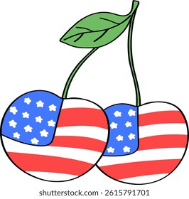 Cherry with the American Flag Pattern Doodle Outline
