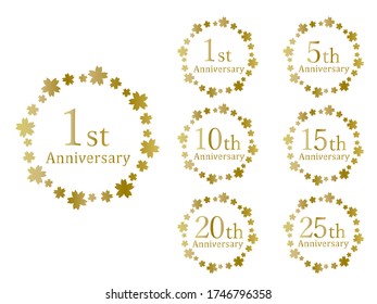 Cherry Anniversary Emblem material set. Vector, golden.