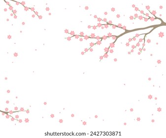 Cherry, apple, plum blossoms, fruit tree branches in bloom, pink spring flowers on transparent background, copy space. Flat style vector illustration. Design concept seasonal poster, banner, promotion