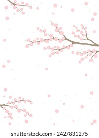 Cherry, apple, plum blossoms, fruit tree branches in bloom, pink spring flowers on transparent background, copy space. Flat style vector illustration. Design concept seasonal poster, banner, promotion