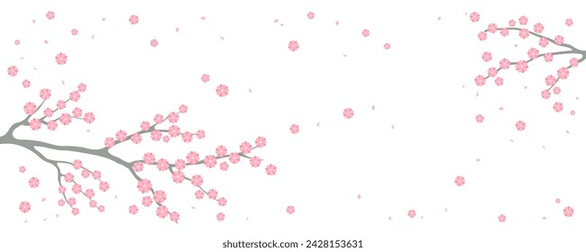 Cherry, apple, plum blossoms, fruit tree branches in bloom, pink spring flowers on transparent background, copy space. Flat style vector illustration. Design concept seasonal poster, banner, promotion