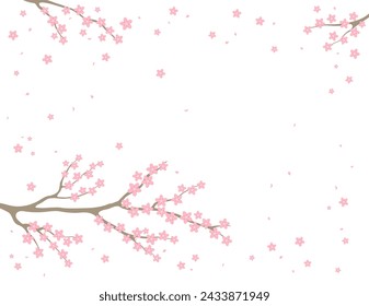 Cherry, apple, plum blossoms, fruit tree branches in bloom, pink spring flowers on transparent background, copy space. Flat style vector illustration. Design concept seasonal poster, banner, promotion