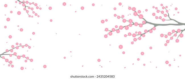 Cherry, apple, plum blossoms, fruit tree branches in bloom, pink spring flowers on transparent background, copy space. Flat style vector illustration. Design concept seasonal poster, banner, promotion