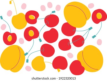 Ilustración vectorial de frutas. Frutos abstractos de verano para tu diseño.