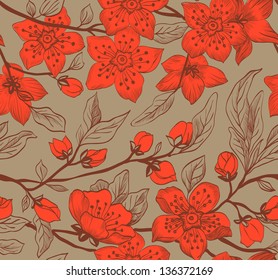 cherry, art, china, vintage, pattern, seamless