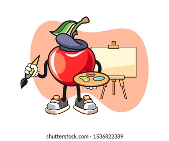 Cherry artist cartoon. Mascot Character vector.