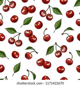 Cherry background. Seamless Pattern of Cherry, Fruit Berry Pattern. Vector Illustration