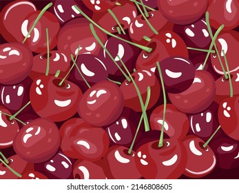 Fondo de cerezo. Iluminación vectorial de bayas jugosas. 