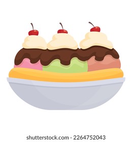 Cherry banana split icon cartoon vector. Cream food. Vanilla dessert