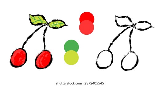 Cherry to be colored. Coloring book crayon for children.