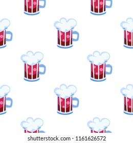 Cherry beer mug seamless pattern cartoon vector seamless pattern