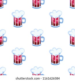 Cherry beer mug seamless pattern cartoon vector seamless pattern