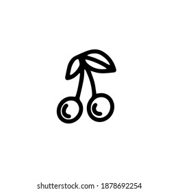  Las bayas de cerezo aisladas de fondo blanco. Un brote de cerezas. Ilustración vectorial en estilo doodle
