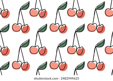 Icono de línea de bayas de cereza Vector de patrón sin fisuras. Fondo lineal de moda. Esbozar ilustración continua. Fondo de pantalla, fondo, tela, textil, impresión, papel de embalaje o diseño de paquete.