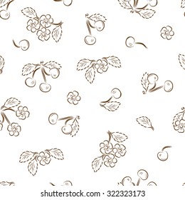 Cherry. Berries seamless pattern. Berries and flowers background.