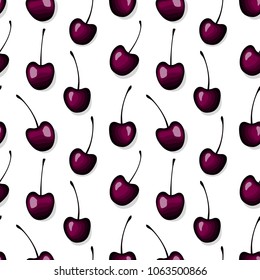 Cherry berries seamless pattern. Vector illustration isolated on white background. Concept ornament for fashion.
