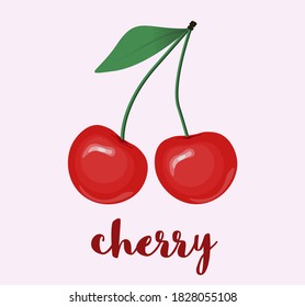 cherry berries simple clip art with a text "cherry". Element for design