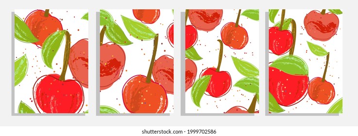cherry berries template  vector illustration background set