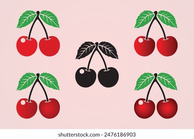 Colección de Vector Cherry Berries. Icono ilustrativo de las bayas de cereza.
