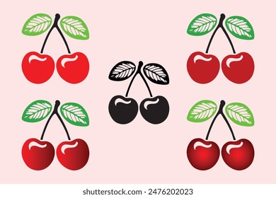 Colección de Vector Cherry Berries. Ilustrativa de cerezas EPS.