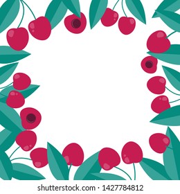 Cherry berry frame in flat style. decoration template