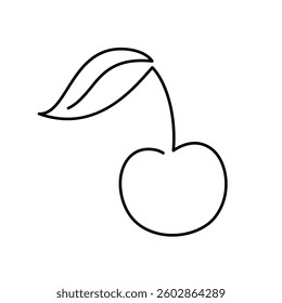 Cherry berry fruit illustration. Single line icon. Line art Cherry. One line Cherry illustration. Vector Outline fruit isolated on white background