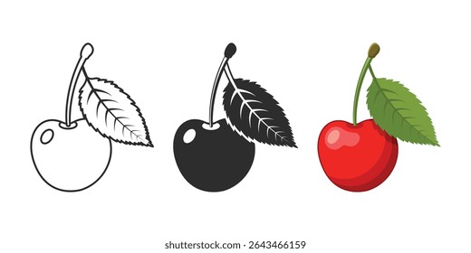 Cherry berry icon set collection in flat style. Fresh fruit vector illustration on isolated background. Fresh cherry sign business concept.