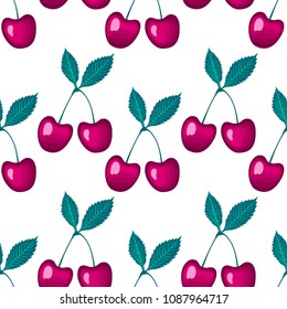 Cherry berry isolated on white background. Vector Seamless pattern.