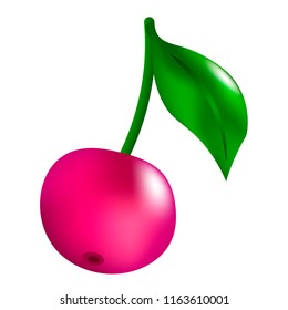 Cherry berry with leaf isolated on white background. Vector illustration.