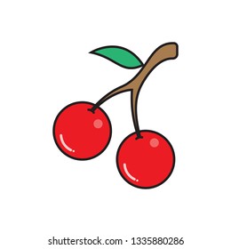 Cherry berry with leaves. Collection of different fresh cherry berry. - Vector