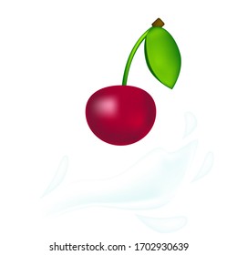 Cereza de cereza con leche, crema. Ilustración vectorial.