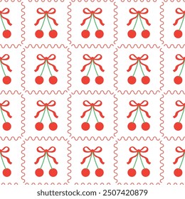 Cherry berry seamless pattern design. Print, template. Vector illustration. 