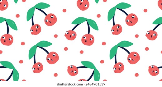 Cherry berry seamless pattern. flat vector illustration. Template for Notebook covers, pattern for wallpapers, textile or nature background. hand-drawn vector elements. Healthy natural vitamin food