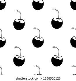 Cherry berry seamless pattern Monochrome vector illustration Print with chocolate dipped berries on white background