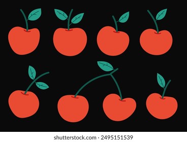 Cherry berry simple design element isolated on white background set. Vector flat graphic design cartoon illustration
