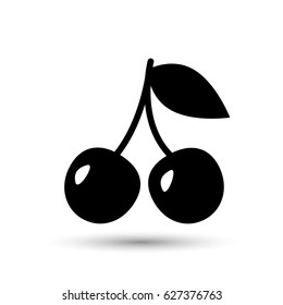 Cherry black icon, vector simple fruit symbol silhouette isolated on white background.