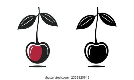 Icono cereza, negro y rojo. Silueta de color cereza, logotipo web simple en estilo vectorial plano.