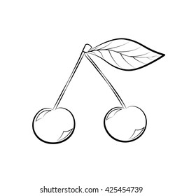 Cherry black silhouette on white background for coloring book. Vector illustration. EPS 10.