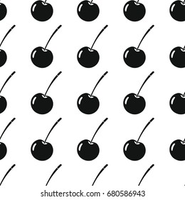 Cherry black simple silhouette vector seamless pattern. Black fruit stylish texture. Repeating cherry fruit seamless pattern background