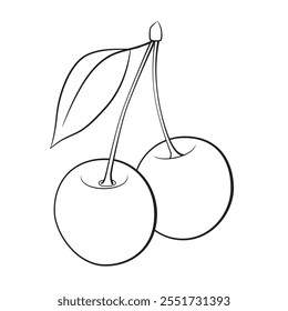 Cereza, blanco y negro estilizado, Ilustración vectorial	