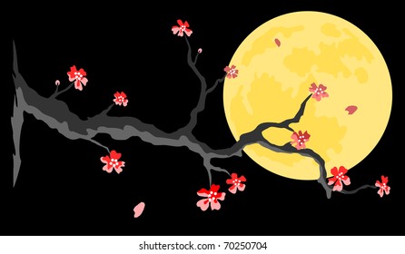 夜桜 和風 のイラスト素材 画像 ベクター画像 Shutterstock