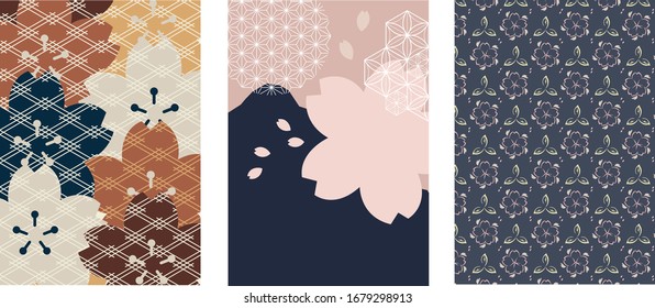 Kirschblütenhintergrund mit japanischer Vektorillustration. Blumenvorlage im Vintage-Stil.