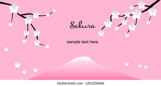 Cherry Blossom Background Sakura Flowers Pink On Branch Flat Vector Illustration