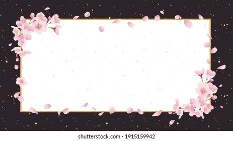 Cherry Blossom Background, Title Frame. Gorgeous, Glittering (black Background, 16:9 Ratio)