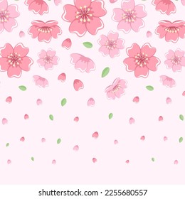 Cherry Blossom Banner Background. Falling Petals and Leaves Illustration.