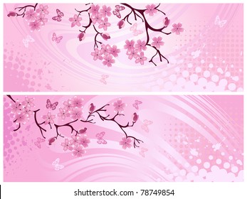 Cherry blossom, banner. Vector illustration