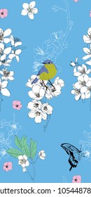 Cherry blossom with bird pattern