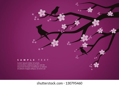 Cherry Blossom and Bird Silhouettes. EPS 8 vector, grouped for easy editing. No open shapes or paths.