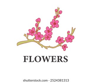 Logotipo de flor de cereja Botânica Floral Art Emblema Flor Shop. Florista, Elemento de Design de Casamento. Ilustração de Vetor, Estilo Vintage