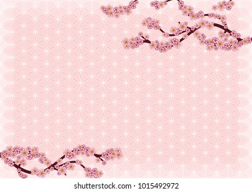 Cherry blossom branch with falling petals on a japanese background